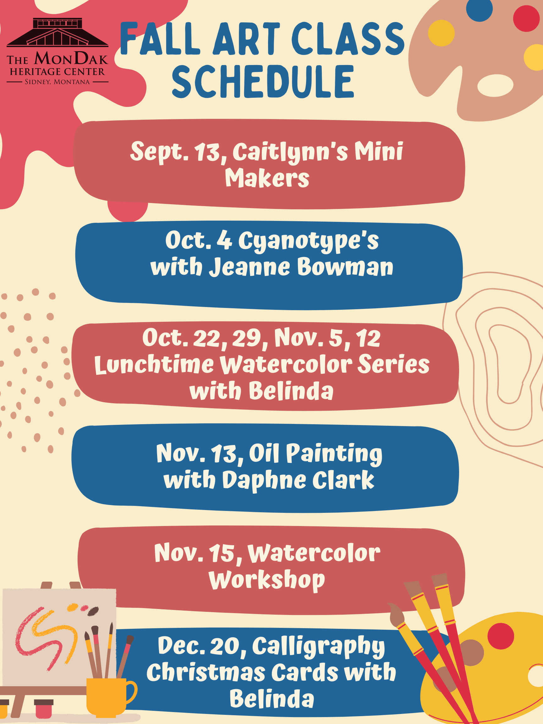 Fall 2025 Art Class Schedule